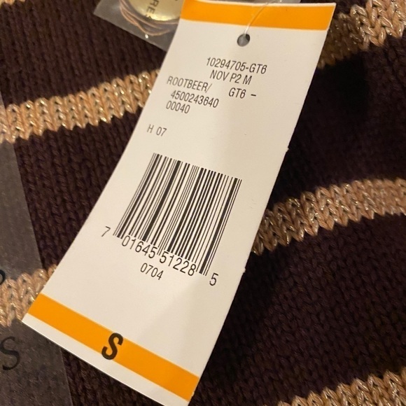 Jones New York Women's Sweater Roll Up Button Boat Brown Stripe Size Small. NWT - Picture 11 of 14